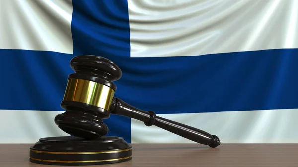 Judges gavel and block against the flag of Finland. Finnish court conceptual 3D rendering — Stock Photo, Image