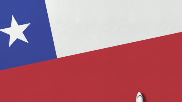 Aereo commerciale sulla bandiera del Cile. Animazione 3D concettuale correlata al viaggio — Video Stock