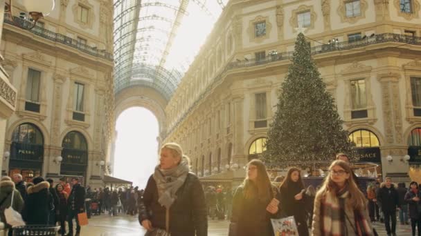MILAN, ITALY - JANUARY 5, 2019. Inside the Galleria Vittorio Emanuele II, famous shopping mall and a major landmark of the city — Stock Video