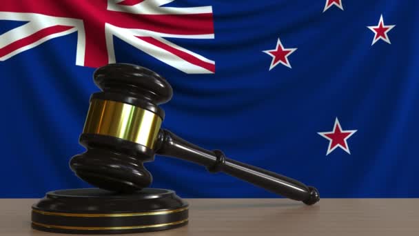 Judges gavel and block against the flag of New Zealand. Court conceptual animation — Stock Video