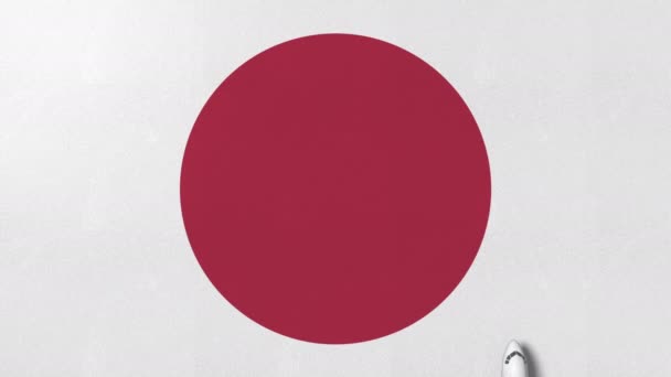 Commerciële vliegtuig op de vlag van Japan. Toerisme gerelateerde conceptuele 3d animatie — Stockvideo