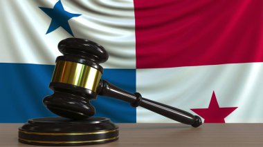 Judges gavel and block against the flag of Panama. Panamian court conceptual 3D rendering clipart