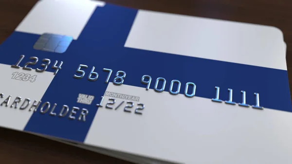 Plastic bank card featuring flag of Finland. Finnish national banking system related 3D rendering — Stock Photo, Image