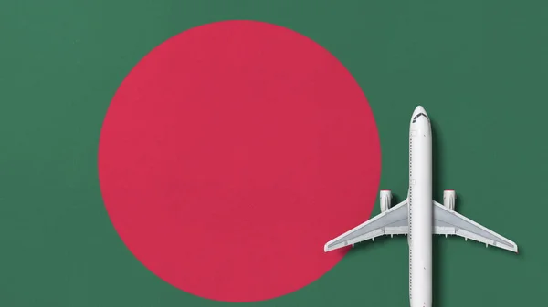 Вид сверху на самолет на флаге Бангладеш. Концептуальная 3D рендеринг — стоковое фото