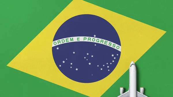 Αεροπλάνο στη σημαία της Βραζιλίας. Αεροπορικά εισιτήρια για σχετικές εννοιολογικές 3d rendering — Φωτογραφία Αρχείου