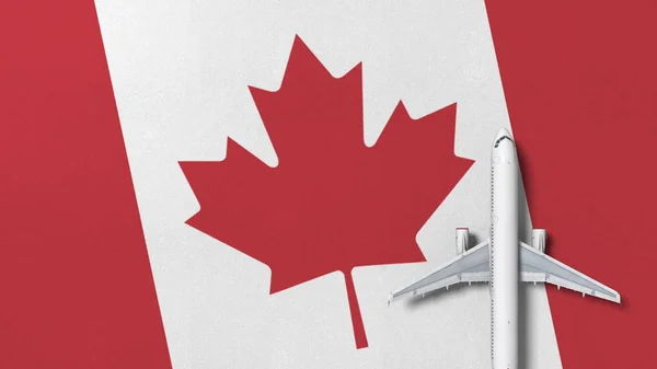 Yukarıdan aşağı görünüme Kanada bayrağı uçak. Turizm ile ilgili kavramsal 3d render — Stok fotoğraf