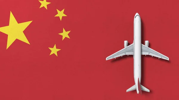 Verkehrsflugzeug unter der Flagge Chinas. Reise bezogene konzeptionelle 3D-Darstellung — Stockfoto