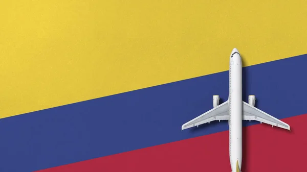 コロンビアの旗上の航空機。航空券関連概念 3 d レンダリング — ストック写真