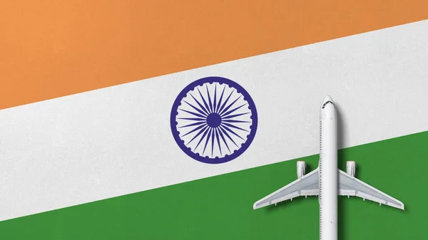 Top-down mening van het vliegtuig op de vlag van India. Toerisme gerelateerde conceptuele 3D-rendering — Stockfoto