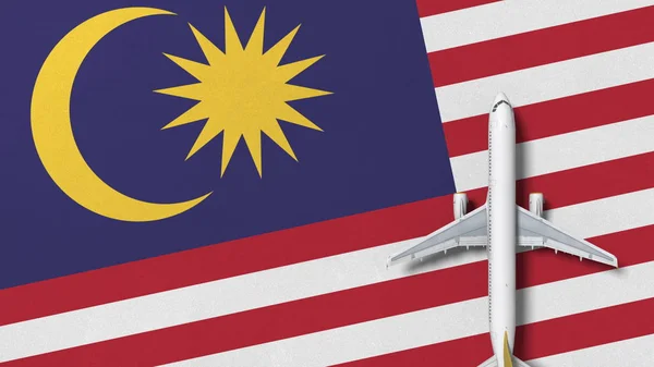 Samolot na fladze Malezji. Loty związane pojęciowy renderowania 3d — Zdjęcie stockowe