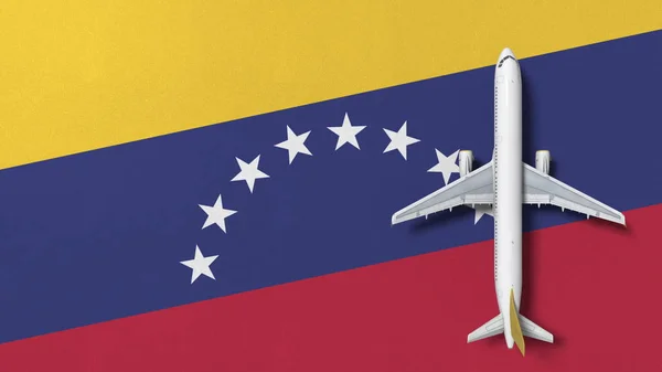 Commercial airplane on the flag of Venezuela. Travel related conceptual 3D rendering — Stock Photo, Image
