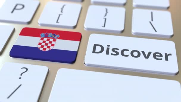 DESCUBRA texto e bandeira da Croácia nos botões no teclado do computador. Animação 3D conceitual — Vídeo de Stock