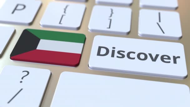 SCOPRI testo e bandiera del Kuwait sui pulsanti sulla tastiera del computer. Animazione 3D concettuale — Video Stock