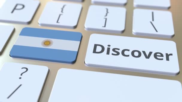 DISCOVER text and flag of Argentina on the buttons on the computer keyboard. Conceptual 3D animation — Stock Video