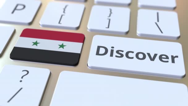 Відкрийте для себе текст і прапор Сирії на кнопки на клавіатурі комп'ютера. Концептуальні 3d анімація — стокове відео