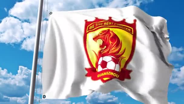 Wapperende Vlag Met Guangzhou Evergrande Taobao Voetbal Club Logo Redactionele — Stockvideo