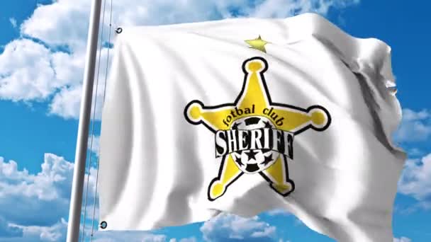 Waving flag with FC Sheriff Tiraspol football club logo. 4K editorial clip — Stock Video