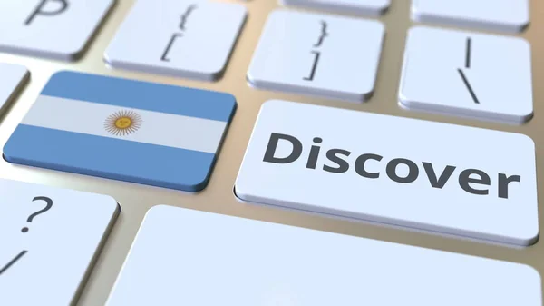 DISCOVER text and flag of Argentina on the buttons on the computer keyboard. Conceptual 3D rendering — Stock Photo, Image