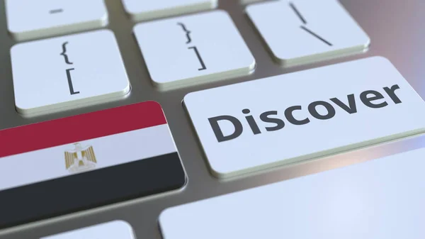 DESCUBRA texto e bandeira do Egito nos botões no teclado do computador. Renderização 3D conceitual — Fotografia de Stock