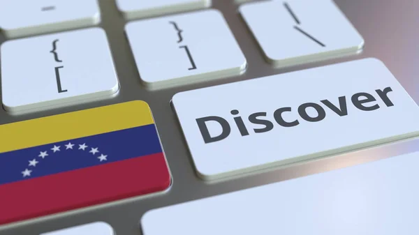 DISCOVER text and flag of Venezuela on the buttons on the computer keyboard. Conceptual 3D rendering — Stock Photo, Image