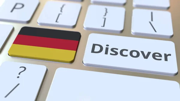 Zobacz tekst i flaga Niemiec na przyciski na klawiaturze komputera. Konceptualna renderowania 3d — Zdjęcie stockowe