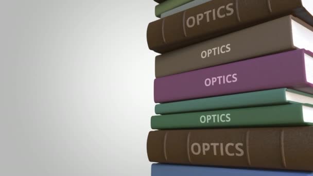 Capa de livro com título OPTICS, animação 3D loopable — Vídeo de Stock