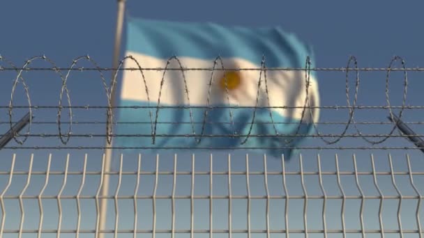 Alambre de púas contra bandera ondeante de Argentina. Animación 3D Loopable — Vídeos de Stock