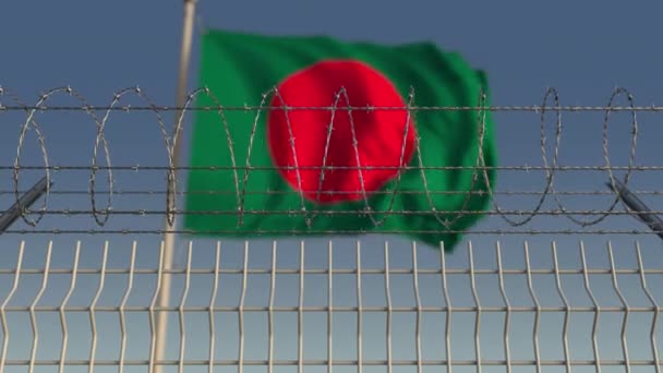 Filo spinato contro bandiera sventolante del Bangladesh. Animazione 3D Loopable — Video Stock