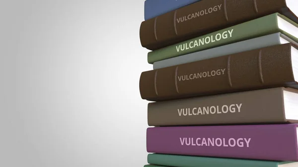 Обложка книги с названием VULCANOLOGY, 3D рендеринг — стоковое фото