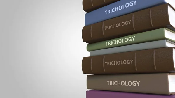TRICHOLOGIA título sobre a pilha de livros, renderização 3D conceitual — Fotografia de Stock