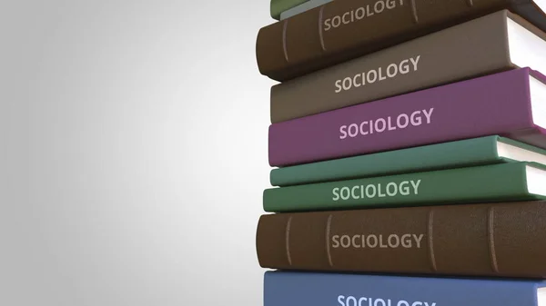 Título de SOCIOLOGIA sobre a pilha de livros, renderização 3D conceitual — Fotografia de Stock