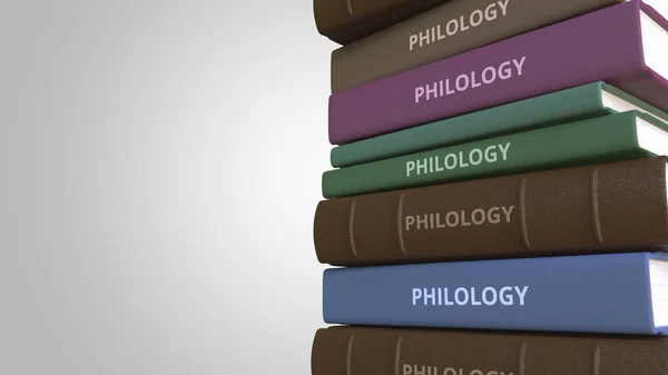 Bucheinband mit philologischem Titel, 3D-Darstellung — Stockfoto