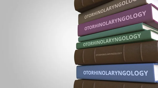 Montón de libros sobre OTORHINOLARINGOLOGÍA, representación 3D —  Fotos de Stock