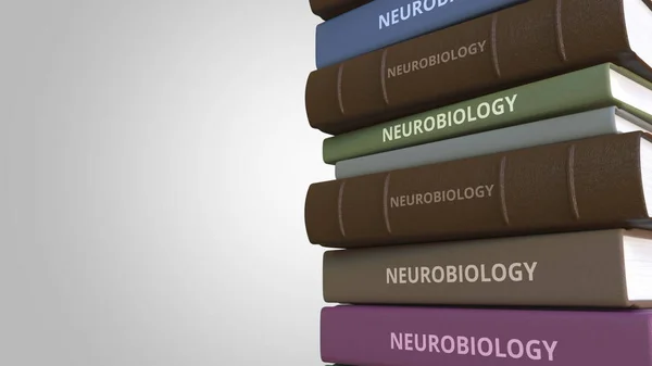 NEUROBIOLOGY title on the stack of books, conceptual 3D rendering — Stock Photo, Image