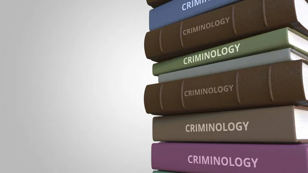Livro com título de CRIMINOLOGIA, renderização 3D — Fotografia de Stock
