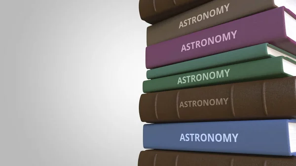 Pila di libri su ASTRONOMIA, rendering 3D — Foto Stock
