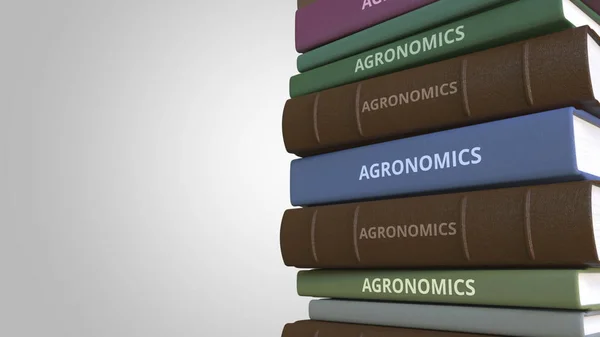 Stapel boeken op Agronomics, 3D-rendering — Stockfoto