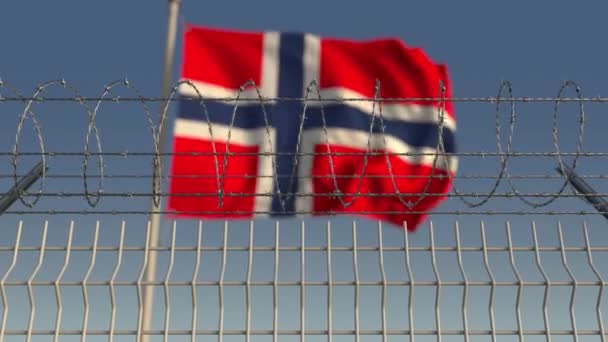 Barbed wire against waving flag of Norway. Loopable 3D animation — Stock Video