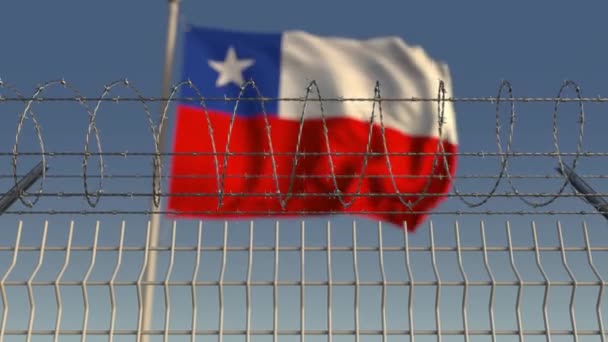 Barbed wire against waving flag of Chile. Loopable 3D animation — Stock Video