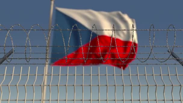 Колючий дріт проти розмахуючи прапором Чеської Республіки. Loopable 3d-анімація — стокове відео