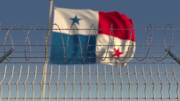 Arame farpado contra a bandeira ondulada do Panamá. Loopable animação 3D — Vídeo de Stock