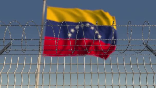 Filo spinato contro sventolare bandiera del Venezuela. Animazione 3D Loopable — Video Stock