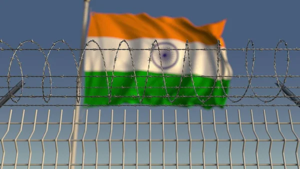 Alambre de púas contra ondear bandera de la India. Renderizado 3D — Foto de Stock