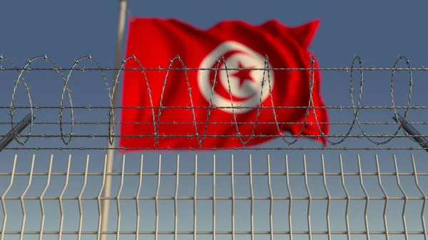チュニジアの旗を振ってに対して有刺鉄線。3 d レンダリング — ストック写真