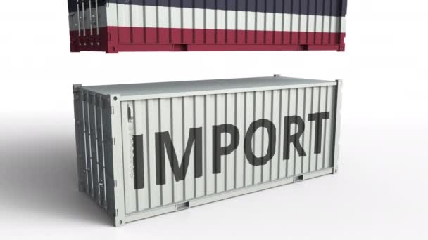 Container mit Importtext wird mit Container mit thailändischer Flagge kollidiert, konzeptionelle 3D-Animation — Stockvideo