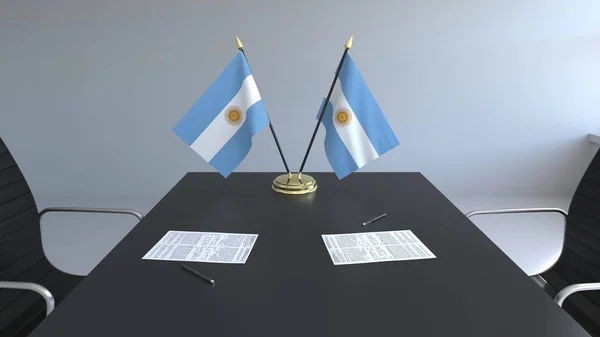 Flaggor av Argentina och papper på bordet. Förhandlingarna och underteckna ett avtal. Konceptuell 3d-rendering — Stockfoto