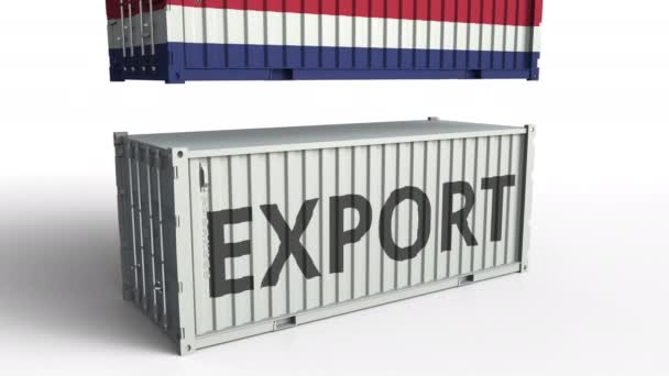 Nákladní kontejner s vlajkou Kostariky porušuje kontejner s textem pro export. Konceptuální 3D animace — Stock video
