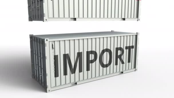 Contenitore con bandiera dell'Indonesia rompere container con testo IMPORT. Animazione 3D concettuale — Video Stock