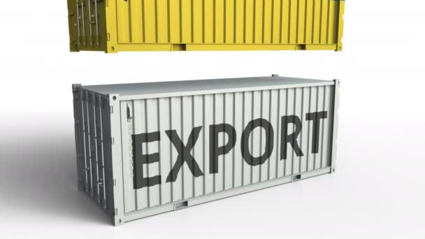 ウクライナのフラグを持つ貨物コンテナは、輸出テキストでコンテナを破ります。概念3d アニメーション — ストック動画