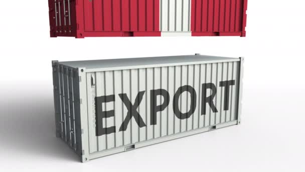 Cargo container with flag of Peru breaks container with EXPORT text. Conceptual 3D animation — Stock Video